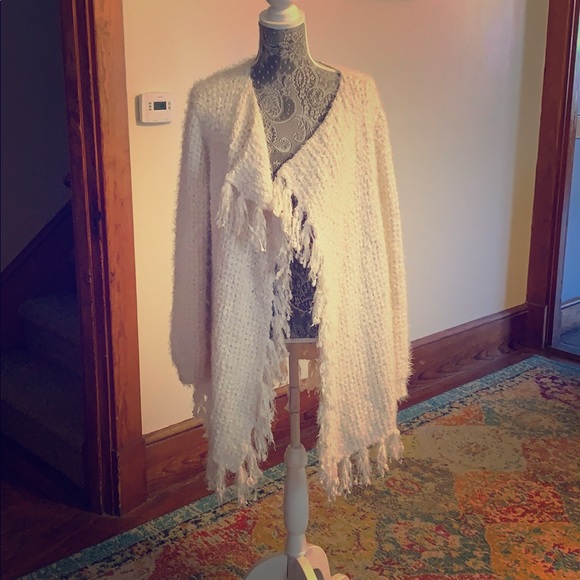 Elan cream super soft fringe trim sweater - Picture 1 of 4